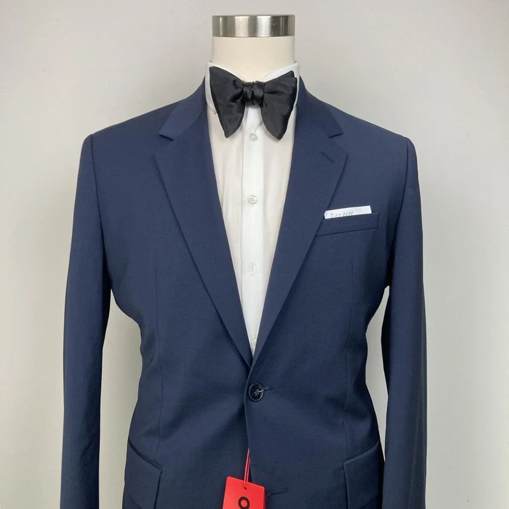 Hugo Boss Mens Modern fit Suit Jacket Blazer 40L Navy Blue Solid Stretch Wool